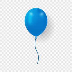 Single Dark Blue Balloon with Ribbon on Transparent Background. Blue Realistic Ballon for Party, Birthday, Anniversary, Celebration. Round Air Ball with String. Isolated Vector Illustration © Toxa2x2
