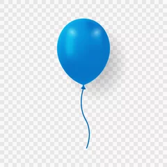 Fotobehang Single Dark Blue Balloon with Ribbon on Transparent Background. Blue Realistic Ballon for Party, Birthday, Anniversary, Celebration. Round Air Ball with String. Isolated Vector Illustration © Toxa2x2