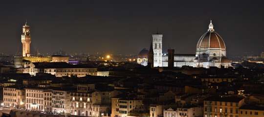 Spectacular cityscape by night of Florence with Palace of the Town Hall and Cathedral of Santa...