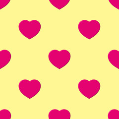 Seamless pattern. Pink heart on pastel yellow background. symbol of love. Template for application to surface. 3d image. 3d rendering