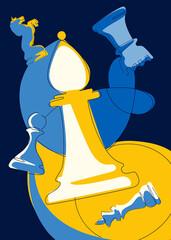 Poster with different chess pieces. Placard design in doodle style. - obrazy, fototapety, plakaty