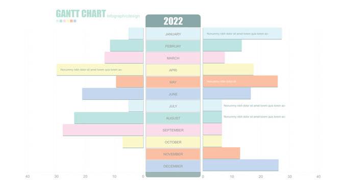 Infographic Monthly modern Timeline Gantt chart table with process. stock illustration Abstract, Bar Graph, Business, Business Finance and Industry
