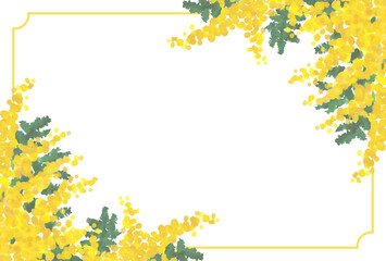 水彩タッチのミモザ フレーム・ポストカードテンプレート