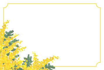 水彩タッチのミモザ フレーム・ポストカードテンプレート