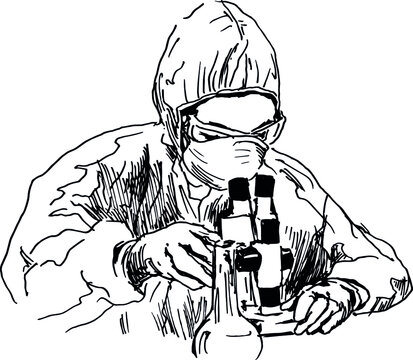 Hand sketch of a scientist at work. Vector illustration.