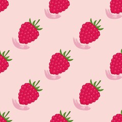Seamless background with raspberries. Brush stroke elements, grunge texture. Vector illustration