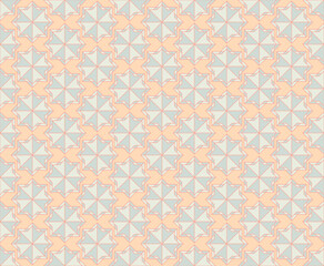 Seamless Pattern vector design with a mosaic style in pastel blue and orange colors. Background with a geometric pattern of squares and blue stars
