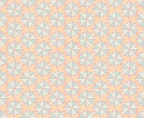 Seamless Pattern vector design with a mosaic style in pastel blue and orange colors. Background with a geometric pattern of squares and blue stars