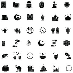 Black and white ramadan and eid Mubarak celebration icon, flat vector collection set