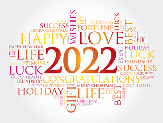 Obraz premium 2022 year greeting word cloud collage, Happy New Year celebration greeting card