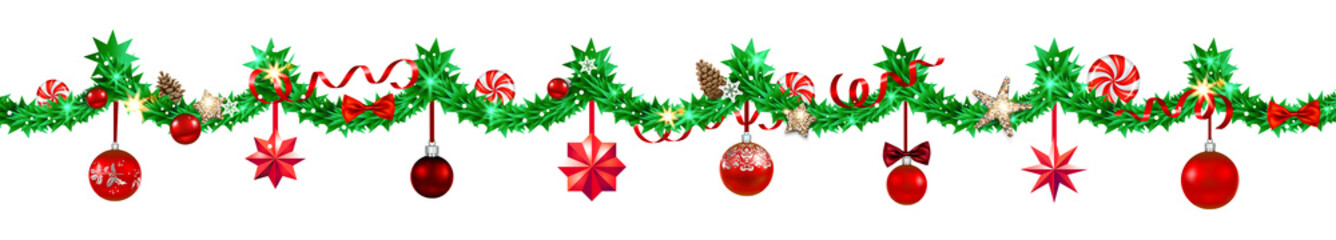 Decoration tinsel with balls and stars.