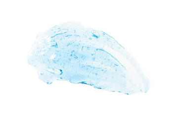Cosmetic blue gel serum swatch with bubbles isolated on white