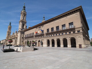 Fototapeta premium Town hall and cathedral our Lady of Pillar in Saragossa city, Spain