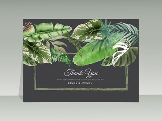 Elegant floral tropical watercolor wedding invitation card template