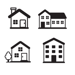 Set of house icon with black color isolated on white background. Simple house vector illustrations