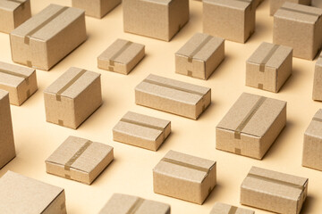 Lots of cardboard boxes pattern on brown background