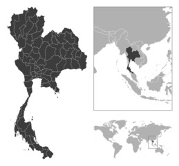 Thailand - detailed country outline and location on world map.