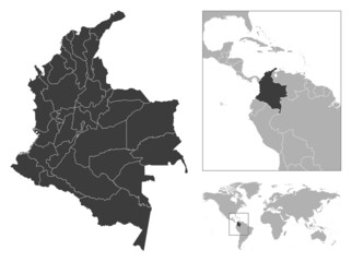 Colombia - detailed country outline and location on world map.