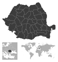 Romania - detailed country outline and location on world map.