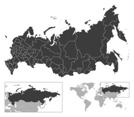 Russian Federation - detailed country outline and location on world map.