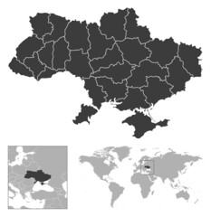 Fototapeta premium Ukraine - detailed country outline and location on world map.