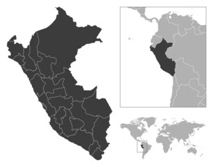 Peru - detailed country outline and location on world map.