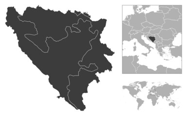 Bosnia and Herzegovina - detailed country outline and location on world map.