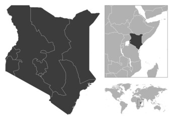 Kenya - detailed country outline and location on world map.