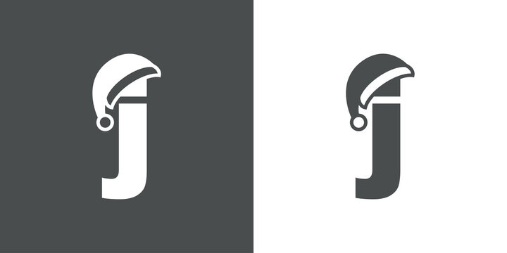 Logotipo con letra inicial J con silueta de sombrero de Pap&aacute; Noel en fondo gris y fondo blanco, para su uso en invitaciones y tarjetas de felicitaci&oacute;n
