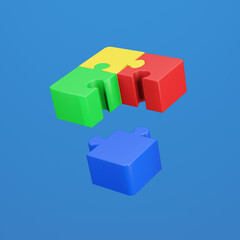 Jigsaw puzzle in action. Symbol of team work, strategy, solution, connection. Business concept. 3D render illustration. Clipping path of each element included.
