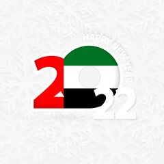 Happy New Year 2022 for United Arab Emirates on snowflake background.