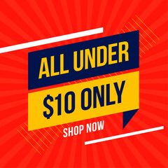 under ten dollar shopping sale banner in modern style