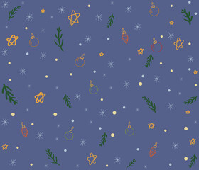 Vector image of a christmas background. Christmas background with Christmas tree branches, Christmas tree toys, stars and snow. vector background for flyers, banners, projects and more.