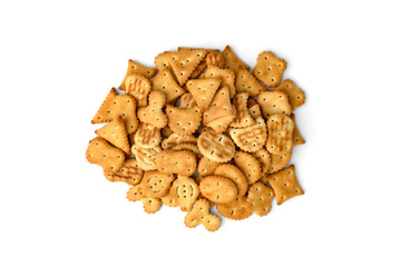 Mixed crackers isolated on white background.