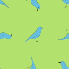 A seamless vector pattern of blue baby birds isolated on green background. Designed for prints, templates, backgrounds, wraps