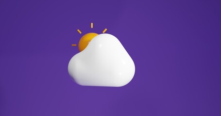 Cloud and sun weather icons with background purple. 3d rendering