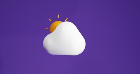 Cloud and sun weather icons with background purple. 3d rendering