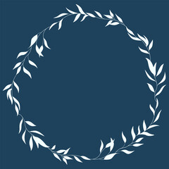 Floral Wreath branch in hand drawn style. Floral round blue and beige frame of twigs, leaves and flowers. Frames for the Valentine's day, wedding decor, logo and identity template.