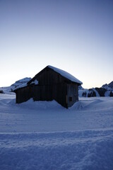 Small hut in the mountains in the winter time