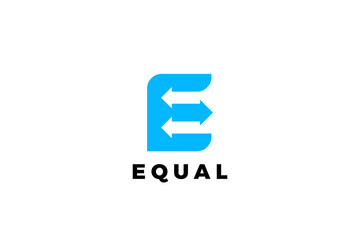 Letter E Arrows Logo Design vector template Negative Space style. Logotype with arrow inside concept icon for Trading, Digital Data, Finance