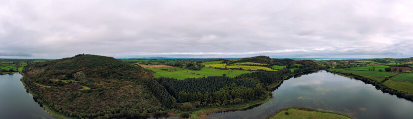 panorama aerial view cloudy summer countryside, Northern Ireland