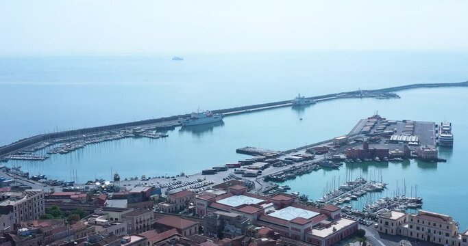 Catania Harbor in Sicily, Italy - Drone view 4k