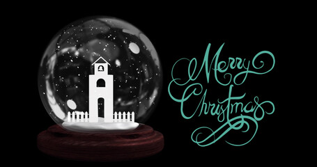 Image of merry christmas text over snow globe