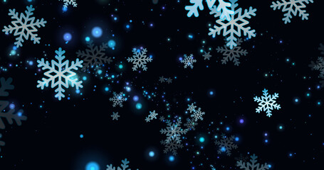 Fototapeta na wymiar Image of christmas snowflakes falling on black background