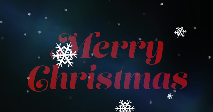 Image of merry christmas text over snow falling