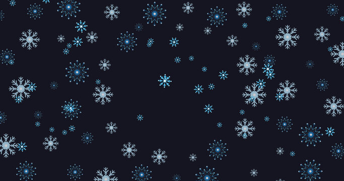 Image of christmas snowflakes falling on black background