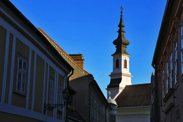 Buda district Lutheran church tower, Hungary, Budapest