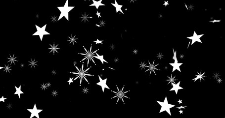 Image of christmas snowflakes and stars falling over black background
