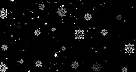 Fototapeta na wymiar Image of christmas snowflakes and stars falling over black background