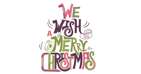 Image of christmas greetings text with decorations on white background